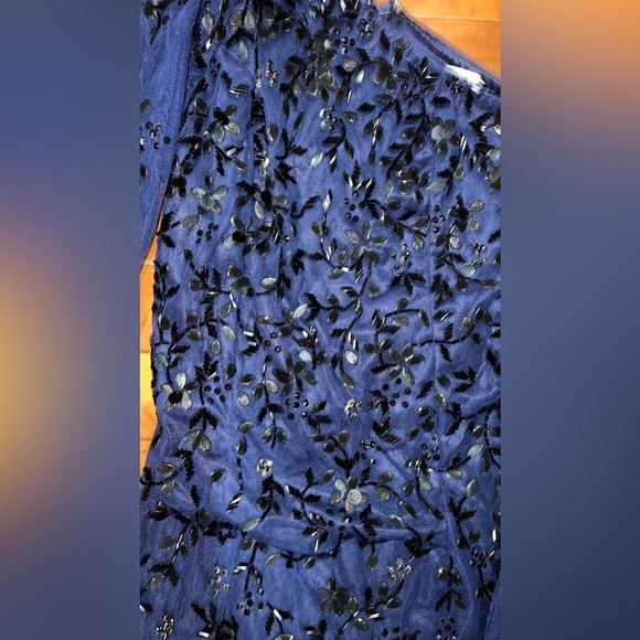 MAC DUGGAL 5912 NWT Navy One Shoulder Puff Sleeve Embellished Column Gown - Picture 6 of 7